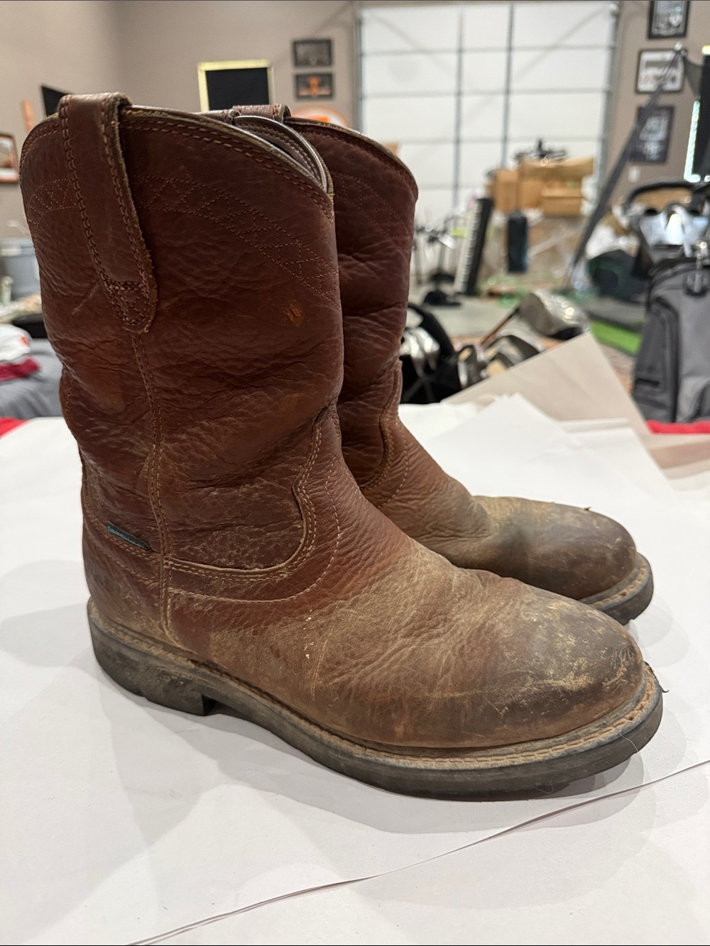 Ariat Brown Leather Pull-On Work Boots
